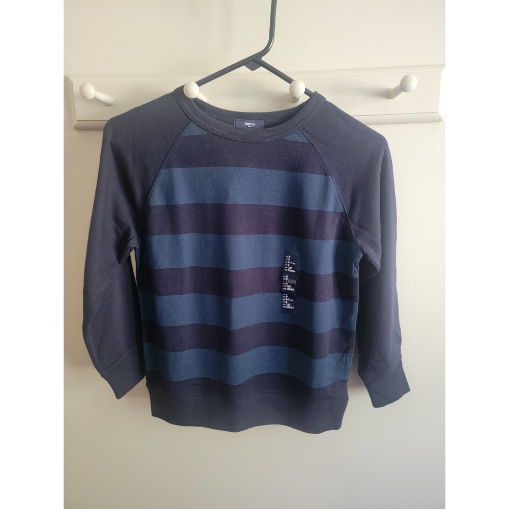 NWT GAP Kids Boys 6-7 Crew Neck Blue Navy Stripe Sweatshirt Pullover Classic